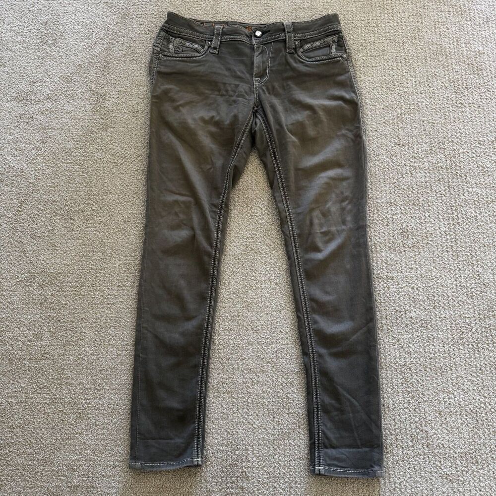 Rock Revival Keris Skinny Jeans Womens Size 30 Gray Embellished Flap Pocket